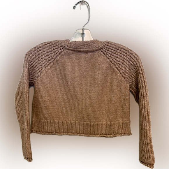 Max Studio Kids 5-6 Button-Front Knit Cardigan & Skirt in Camel-Tan Gold Trim - Picture 8 of 10